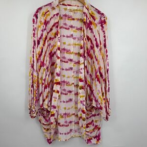 Anthropologie Watercolor Tie Dye Kimono Cardigan One Size Pink Yellow Boho Duste